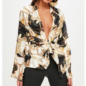 MissGuided Silky Chain Print Blouse